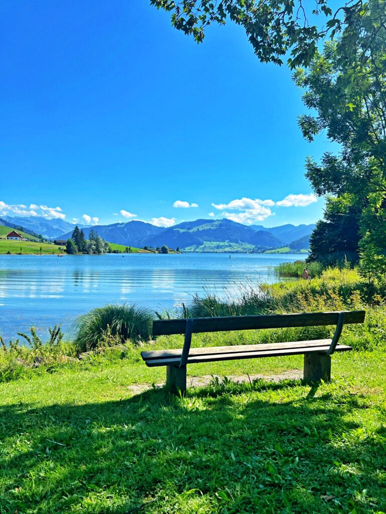 Lucerne travel: panoramic view of lake and surrounding Alps.