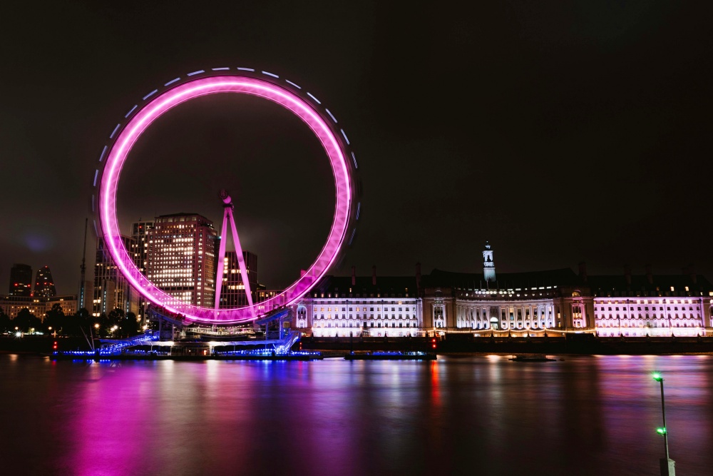 Điểm du lịch London London Eye  nhìn ra sông Thames và skyline trung tâm London